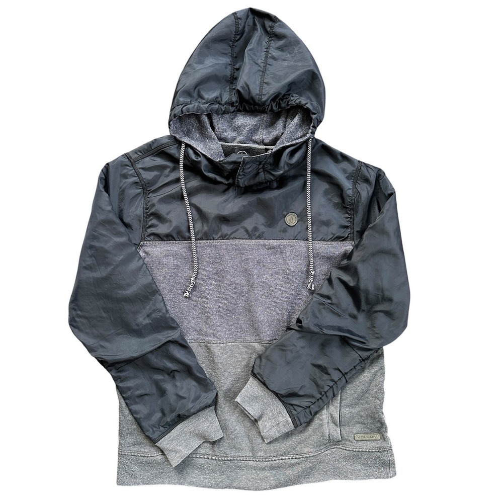 Volcom Outsider Pullover Hoodie Mens Medium Grey Black Colorblock Fair Condition